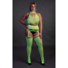 Ouch! Glow Ensemble Bustier Dos nu et Porte-Jarretelles 2 Pièces Vert Fluo
